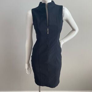 LAUNDRY by SHELLI SEGAL Vintage 1995 Black Zip Up Sheath Dress Career Wear